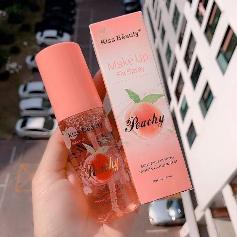 Xịt Khoá MAKE UP SPRAY PEACH KISS BEAUTY, Xịt Khoáng Khoá Nền Trang Điểm Lâu Trôi Đào KISS BEAUTY Cấp Ẩm Da Căng Bóng