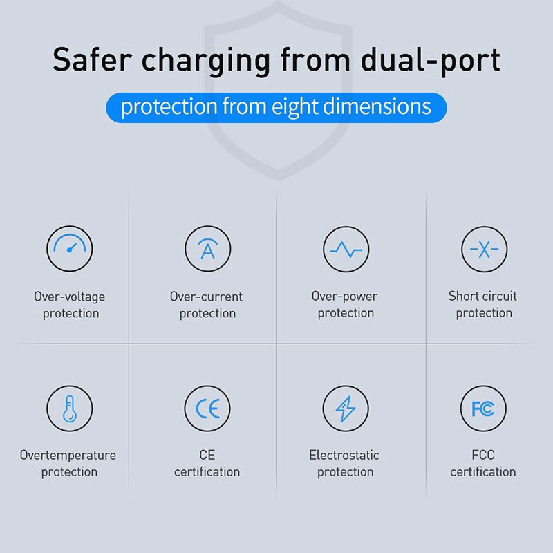 Củ sạc Baseus 2 đầu USB ổ cắm EU cho IPhone Samsung Xiaomi Oppo Huawei