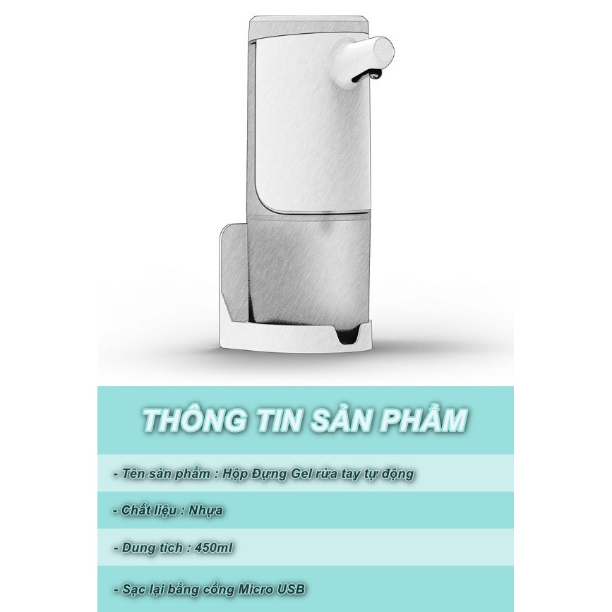 Hộp Đựng Gel rửa tay tự động 450ml có thể sạc lại bằng USB - Home and Garden