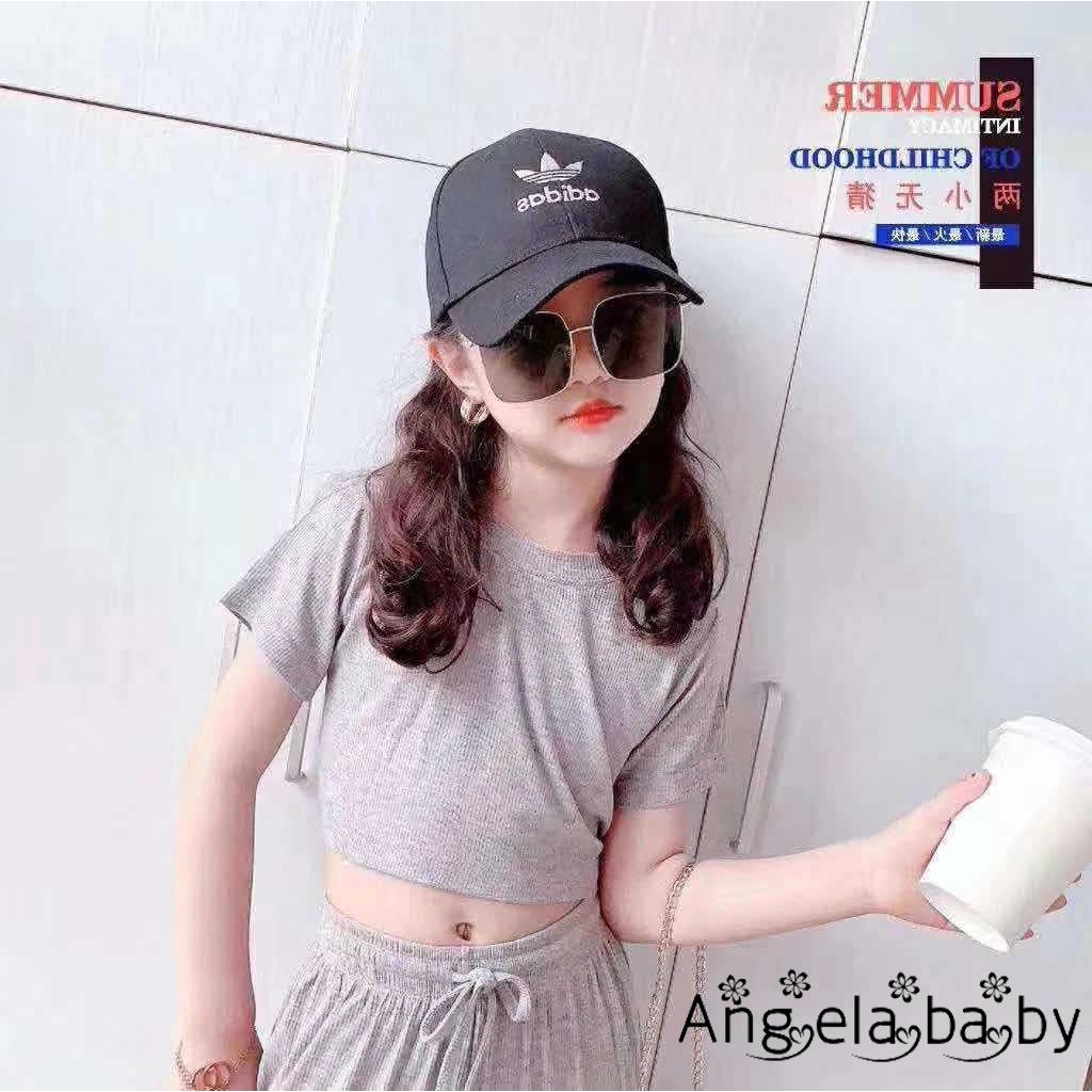 Set Áo Croptop Tay Ngắn + Quần Dài Lưng Cao Thời Trang Cho Bé Gái