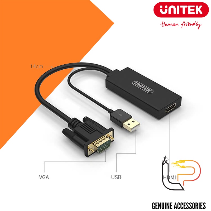 Bộ chuyển đổi VGA sang HDMI với đầu nối USB cho âm thanh nổi Unitek Y-8711