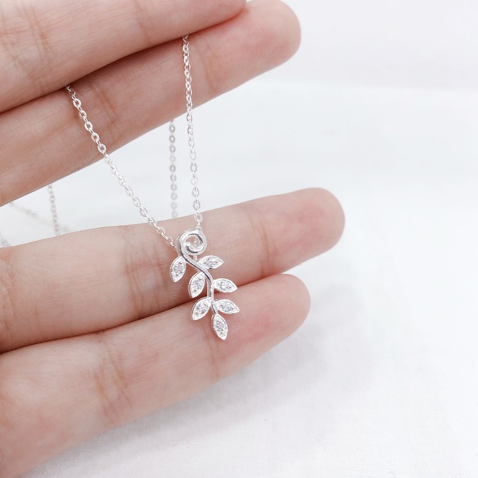 Dây Chuyền Bạc Nữ S925 CaoBac Silver Mặt Lá Đá Dài Dây Xích Họa Tiết Cực Đẹp