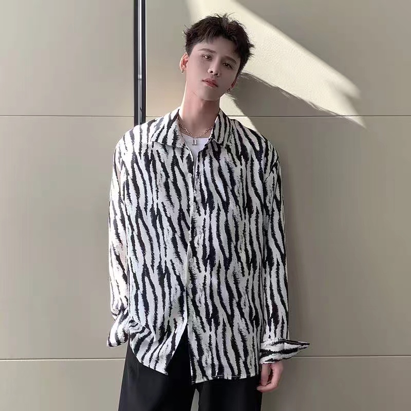 Áo Sơ Mi Tay Dài Họa Tiết Ngựa Vằn Thời Trang Cho Nam