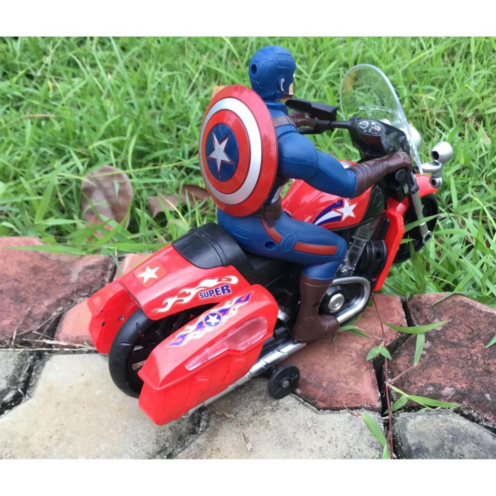 siêu nhân cưỡi moto Captain America chay pin có đèn, nhạc