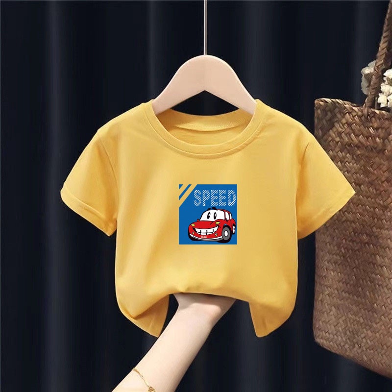Áo Thun 100% Cotton Tay Ngắn Thoáng Khí In Họa Tiết Hoạt Hình Thời Trang Mùa Hè Cho Bé