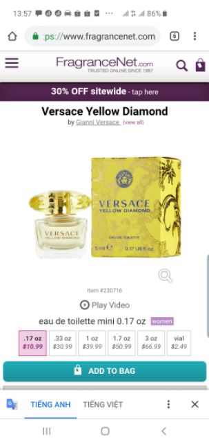 [Mã COS2704 giảm 8% đơn 250K] [BILL MỸ] Nước hoa mini nữ Versace Yellow Diamond 5ml | WebRaoVat - webraovat.net.vn