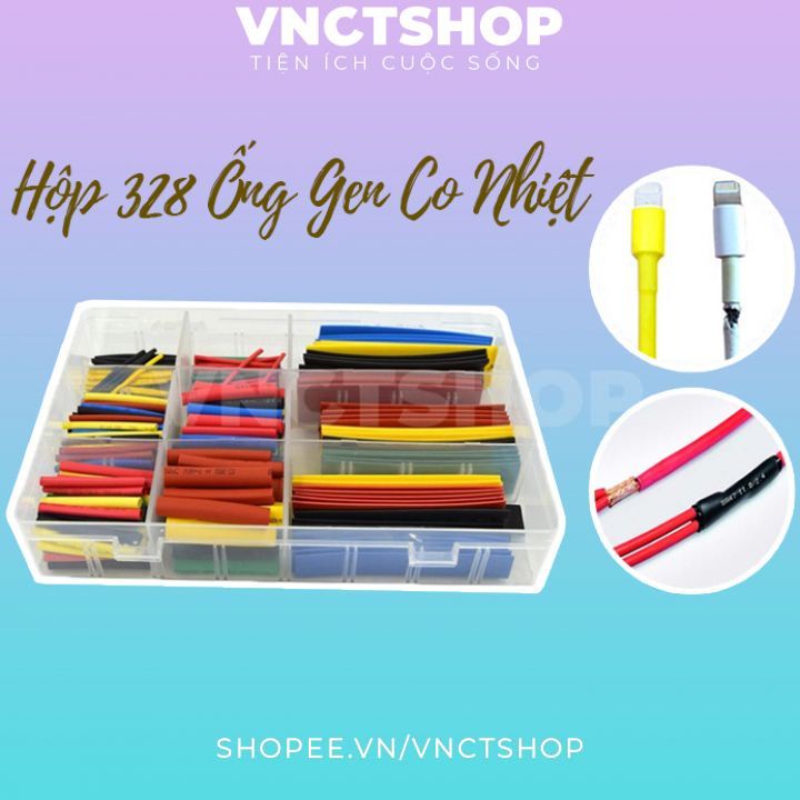 Ống gen co nhiệt cách điện 328 cái, ống co nhiệt dây điện bọc dây sạc điện thoại chống cháy