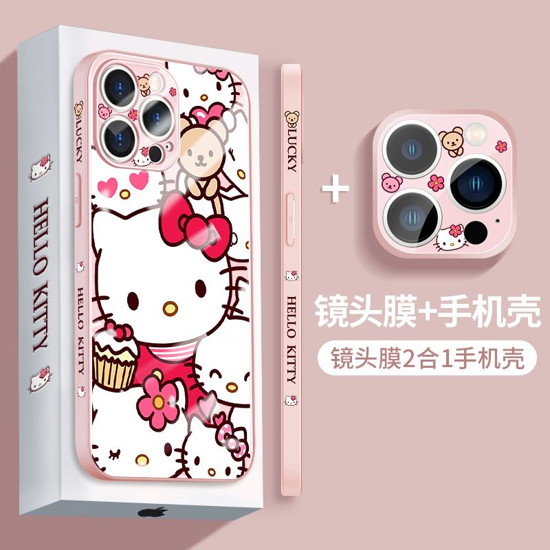 Ốp Điện Thoại Mặt Kính Cường Lực Hình Hello Kitty Cho iPhone13 13promax 12 12promax