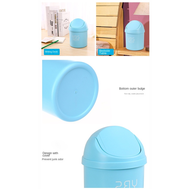Thùng Rác Nhựa Mini Màu Sắc Ngọt Ngào Để Bàn Có Nắp Tiện Lợi