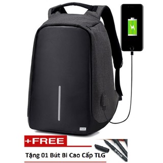 Balo nam, nữ kèm cổng sạc usb thành long tlg tặng 01 bút bi cao cấp tlg