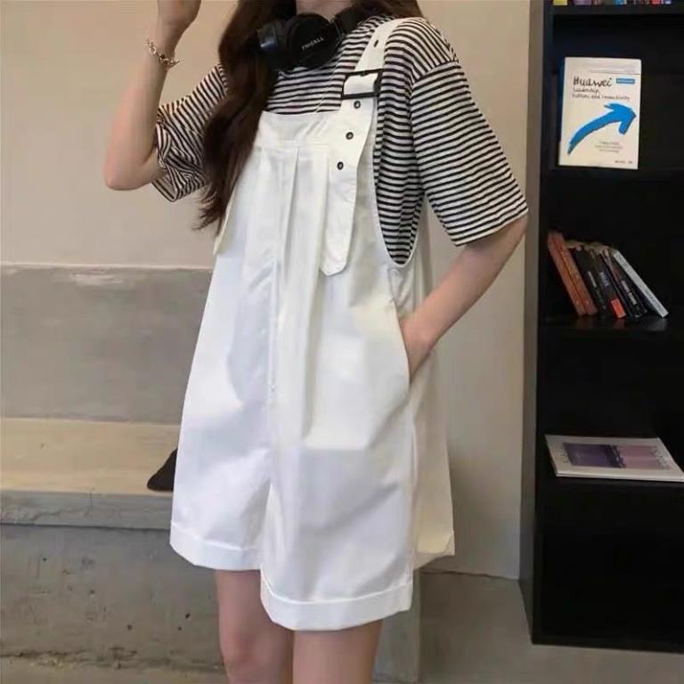 Yếm Quần Gấp Lai Có 4 Màu Xanh Lá Kem Đen Trắng Dành Cho Nữ Mina