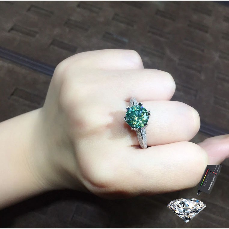 Nhẫn Đeo Tay Chính Hãng Một Carat Blue and Green Moissanite Hình Trái Tim Mũi Tên Và Mũi Tên Đính Kim Cương Thời Trang Cho Nữ
