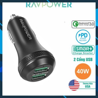 - tẩu sạc ô tô ravpower 2 cổng 40w hỗ trợ ismart 2.0 và quick charge 3.0