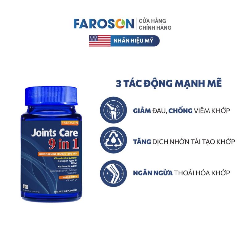 Faroson Joints Care 9 in 1 - Glucosamine tái tạo và giảm đau xương khớp
