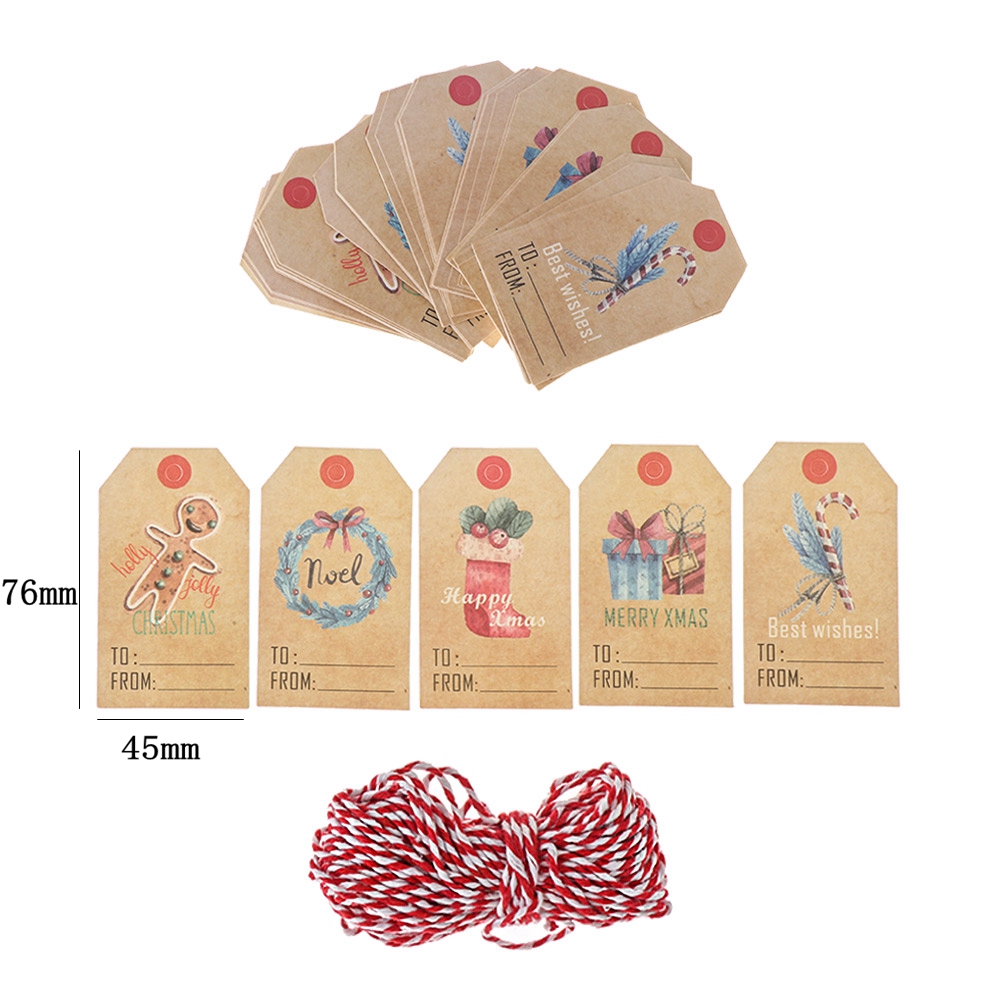 Set 50 Thẻ Giấy Kraft Treo Trang Trí Giáng Sinh DIY