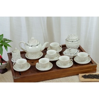 Bộ bát đĩa men lưới Bát Tràng, chóe minh long, bộ bưởi