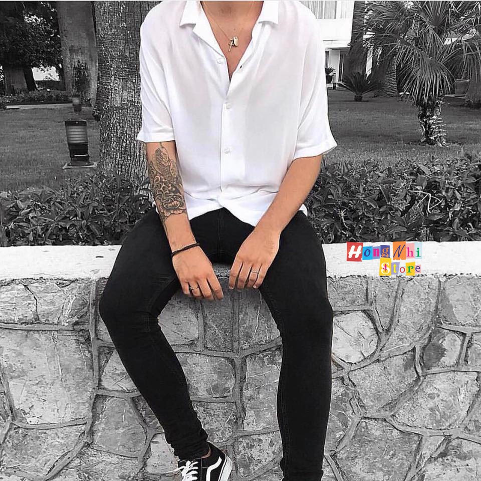 SƠ MI TRƠN UNISEX TAY LỠ CỔ BẺ - SƠ MI BASIC TAY LỠ - MM