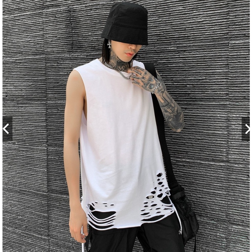 Áo tanktop rách tà trơn, áo ba lỗ rách nam nữ unisex form rộng chất mát co giãn.