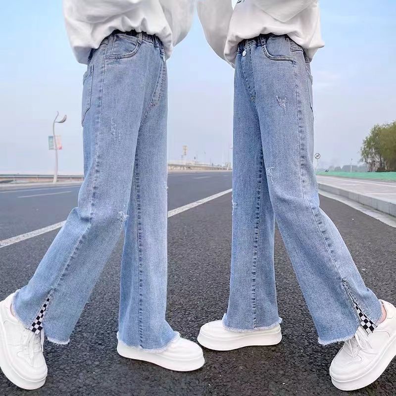 Quần jeans Ống Rộng Thời Trang Xuân Thu Cho Bé Gái Trung Niên