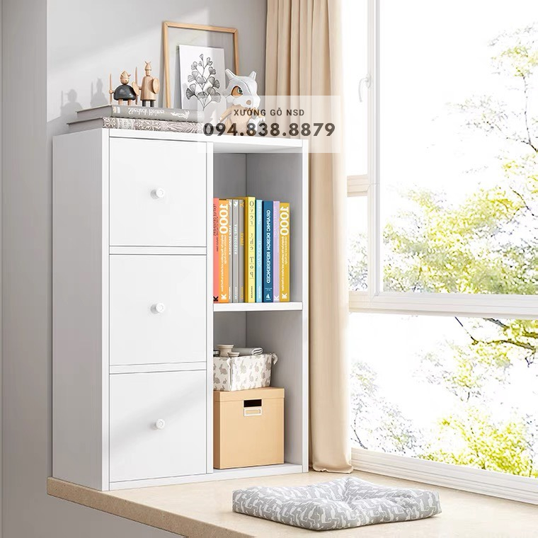 Tủ kệ gỗ 3 tầng để sàn gỗ MDF nhập khẩu chống ẩm cao cấp dễ dàng lắp ghép phong cách hiện đại tối giản