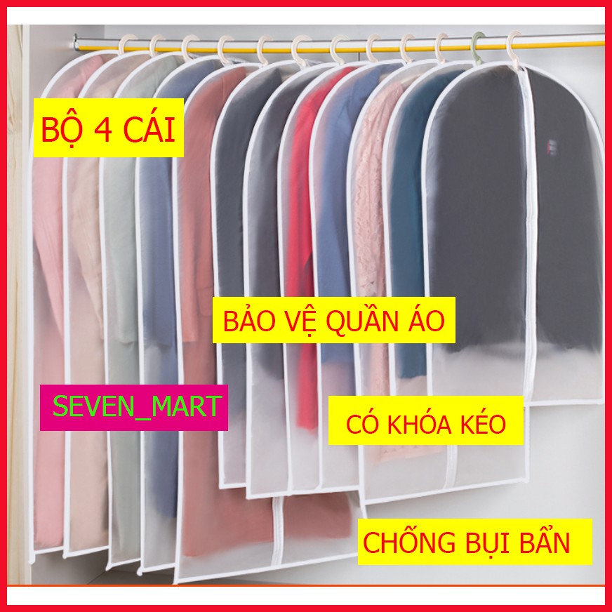 Set 4 Túi Bọc Quần Áo Treo Tủ Chống Bụi, Khóa Kéo Tiện Lợi