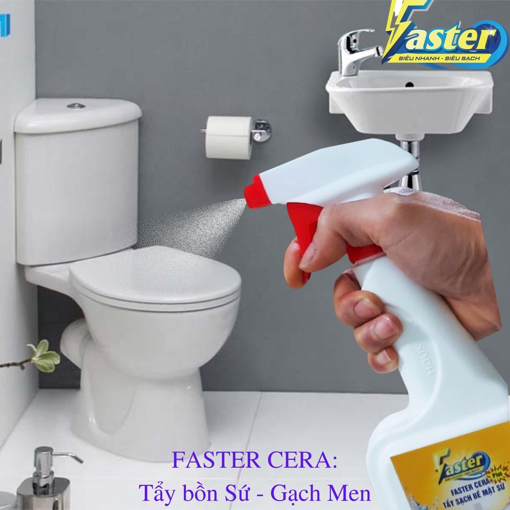 Tẩy cặn canxi nhà tắm, bồn cầu, chậu rửa, gạch men ố vàng, vệ sinh nhà tắm Faster Cera plus 350ml - Tẩy Sứ chuyên dụng