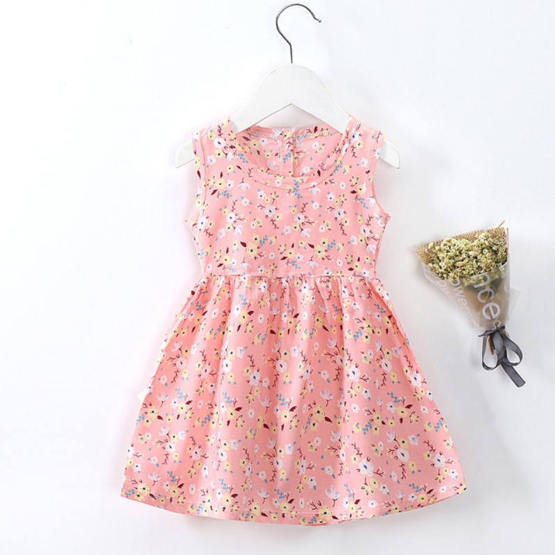 Đầm Sát Nách Chất Liệu Cotton Lụa In Họa Tiết Thời Trang Mùa Hè Cho Bé Gái