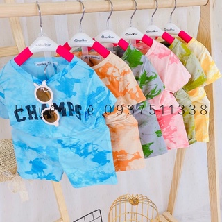 Bộ cộc tay minky mom thun lạnh màu lam độc đáo cho bé - th104
