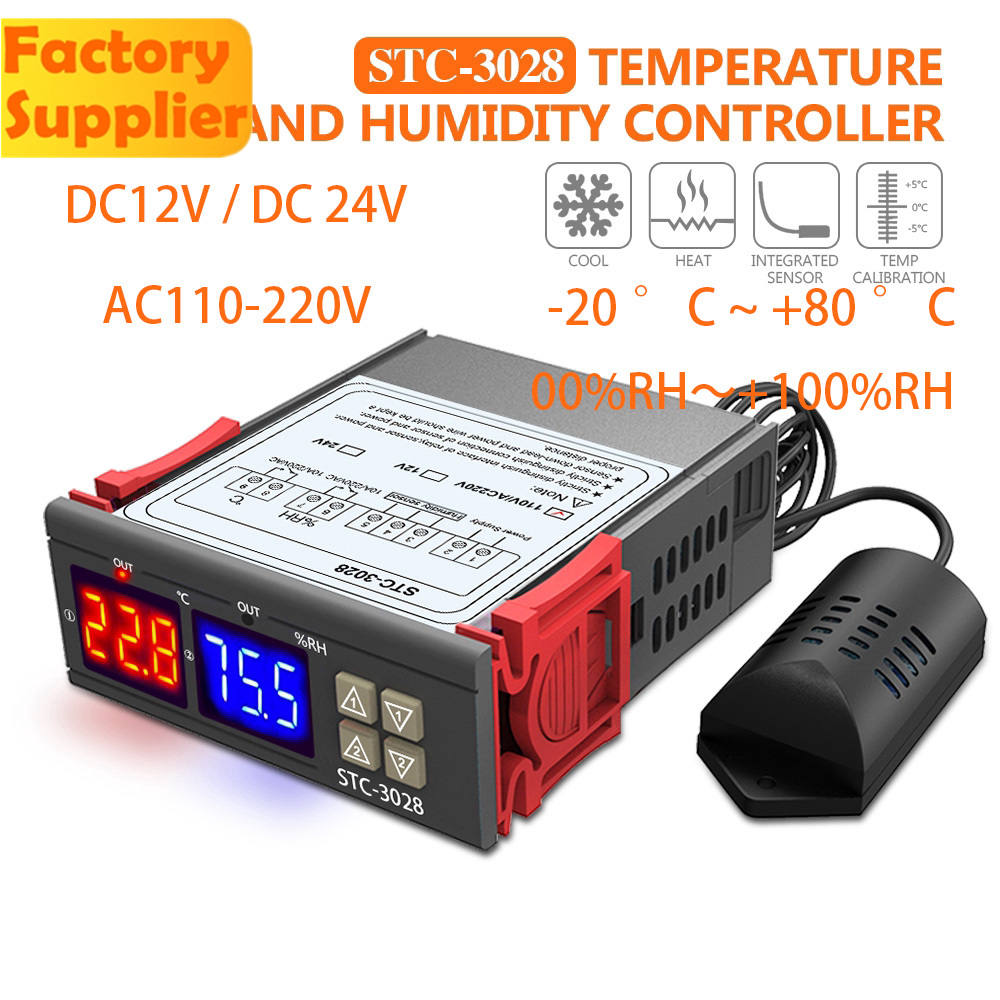 Bộ điều khiển nhiệt độ và độ ẩm AC110-220V PCB 24V 10A màn hình hiển thị LED kép STC-3028 với đầu dò