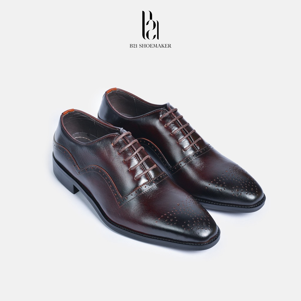 Giày Buộc Dây OXFORD BROGUE Da Bò Thật Đế Phíp Gỗ Lót Thoáng Khí 0,5cm Phong Cách CLASIC Công Sở Basic - B21 Shoemaker