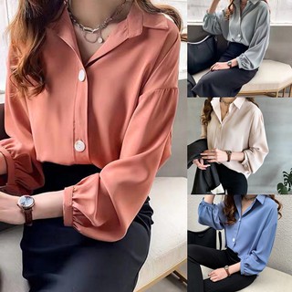 Áo sơ mi voan tay dài cổ bẻ thời trang thanh lịch cho nữ