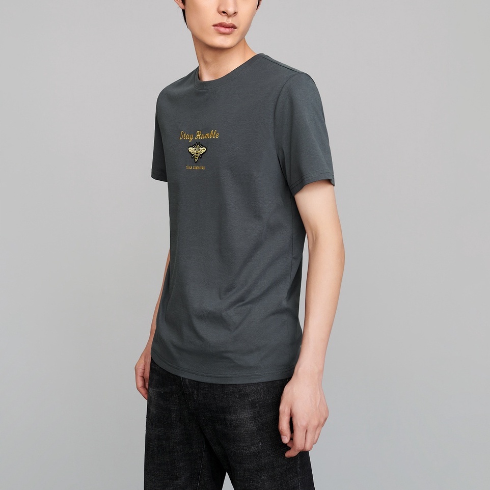 HLA - Áo Thun Nam Ngắn Tay Bee and Letter Embroidered Short Sleeve T-shirt