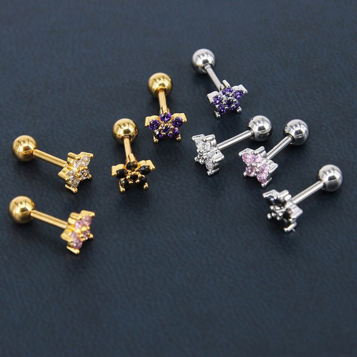 Fashion Simple Exquisite Flower Shape Zircon No Allergy Ear Studs Women Jewelry