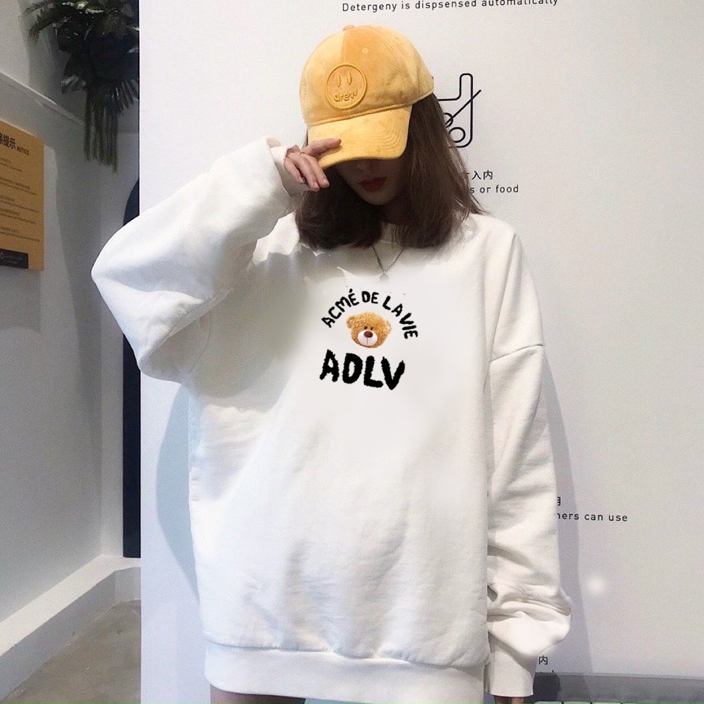 Áo hoodie ADLV gấu in 2 mặt, Áo Sweater đen trắng mẫu siêu hot năm nay