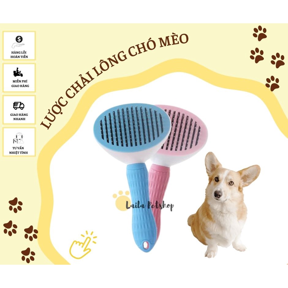 Lược chải lông chó mèo có nút bấm CHÍNH HÃNG CLEAN chải lông chó mèo - Laila Petshop