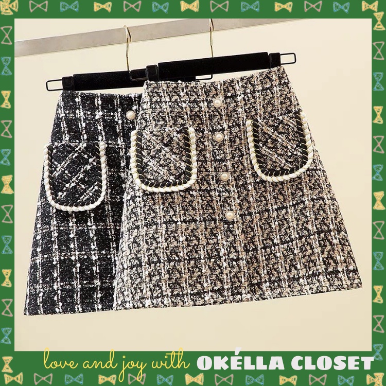 Chân Váy Dạ Tweed Chữ A Ngắn Có Quần Lót Trong 3 Cúc phong cách Hàn Quốc Okella (có ảnh-video shop chụp) | BigBuy360 - bigbuy360.vn
