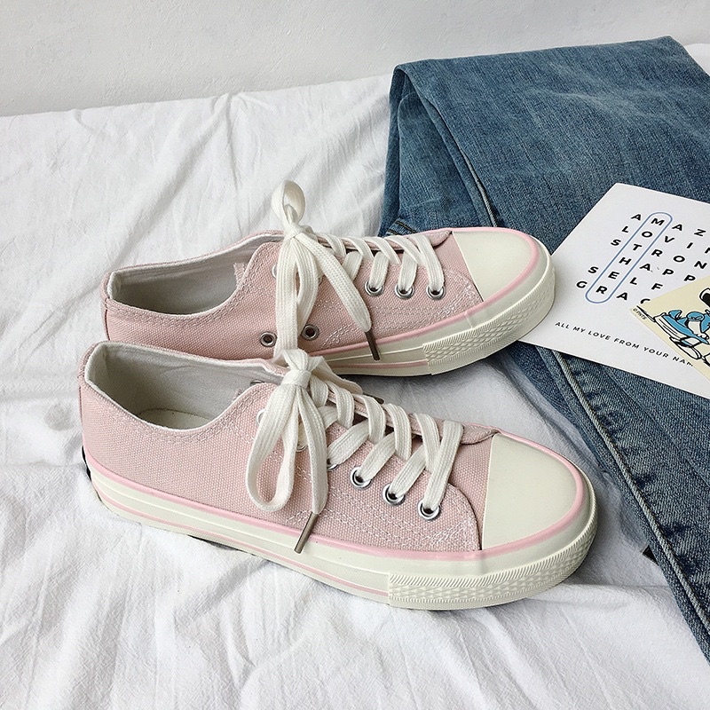 Giày thể theo ulzzang cổ thấp, Giày bata vải đế bằng
