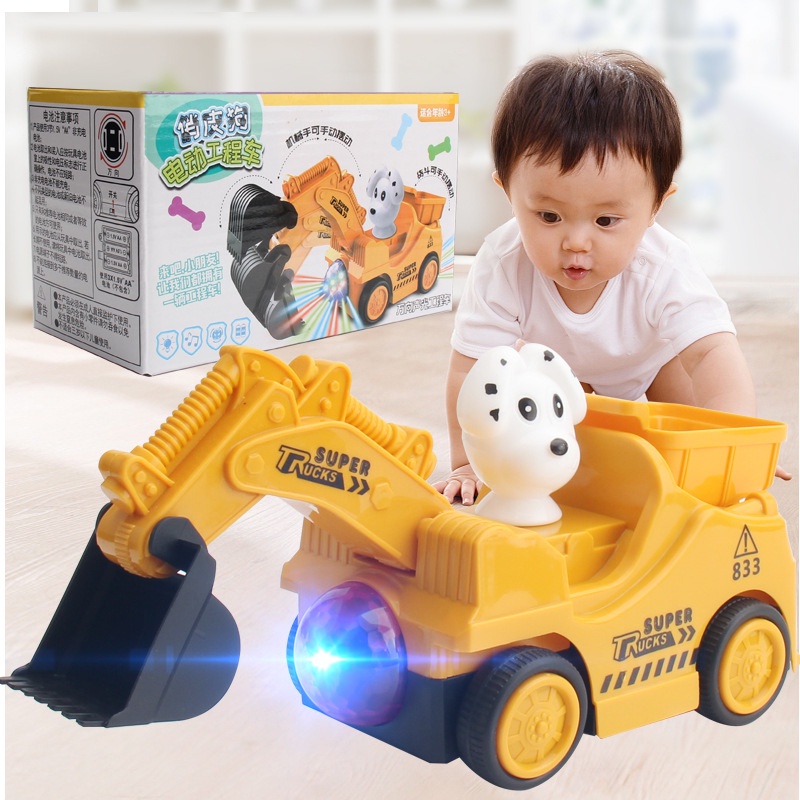 Xe ôtô cẩu máy xúc đồ chơi chạy pin, chất liệu nhựa ABS an toàn cho bé