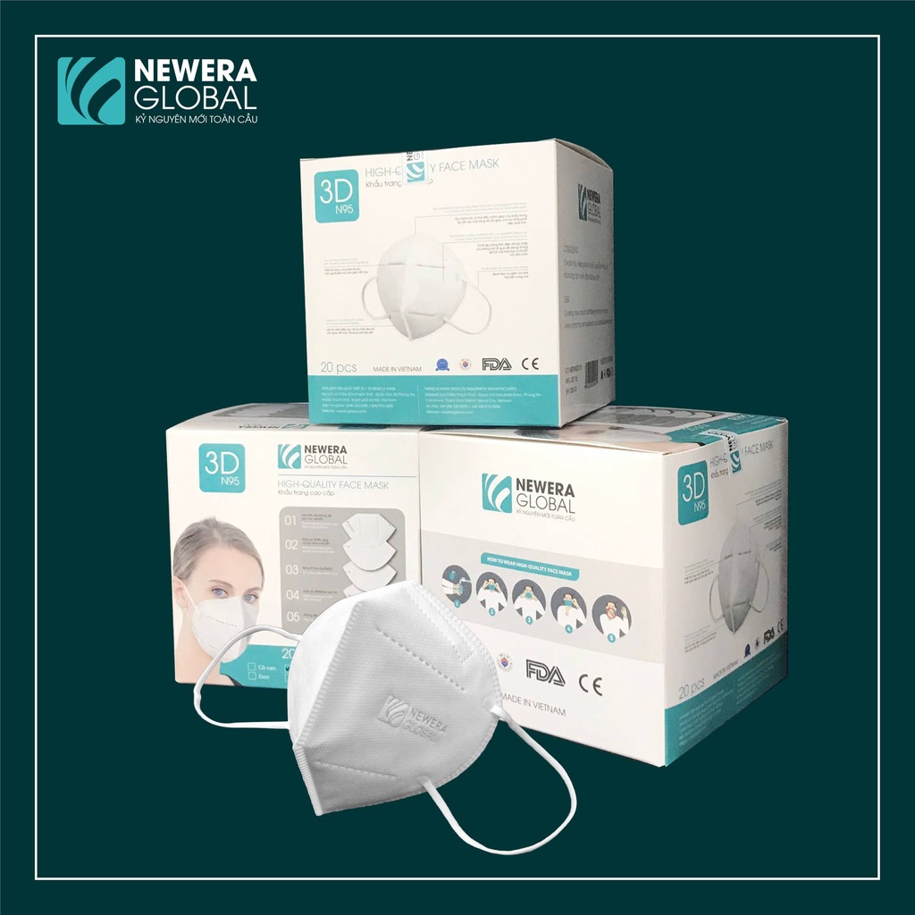 Khẩu trang N95 NEWERA CÓ VAN- 5 lớp - 50k/hộp/10chiếc ( kẹp mũi kim loại, không kích ứng da,kháng khuẩn, chống bụi mịn)