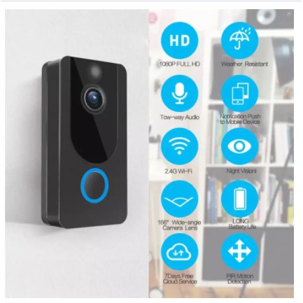 Chuông bấm không dây, Chuông cửa không dây chống nước, Chuông cửa không dây thông minh có Camera wifi EKEN V7 cao cấp vớ