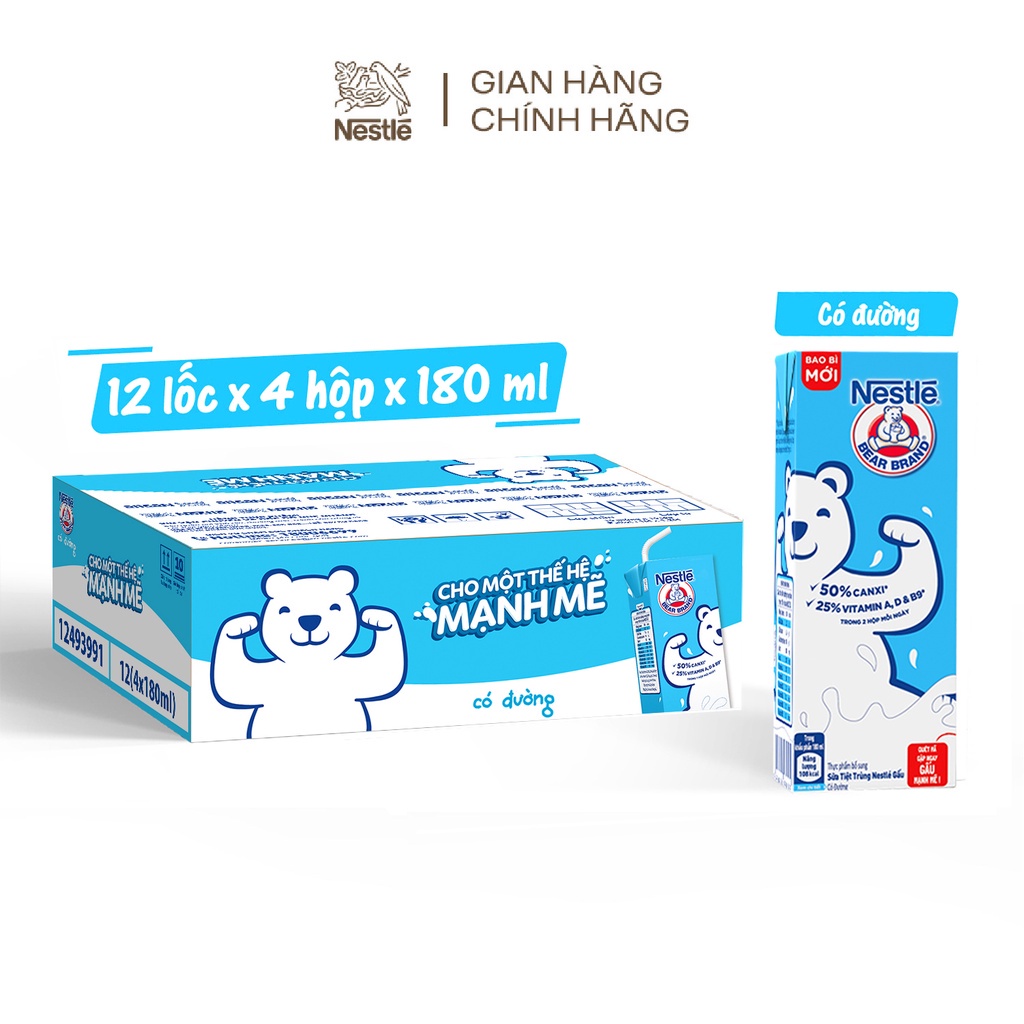 Thùng 48 Hộp Sữa Nestlé Gấu Có Đường 180ml