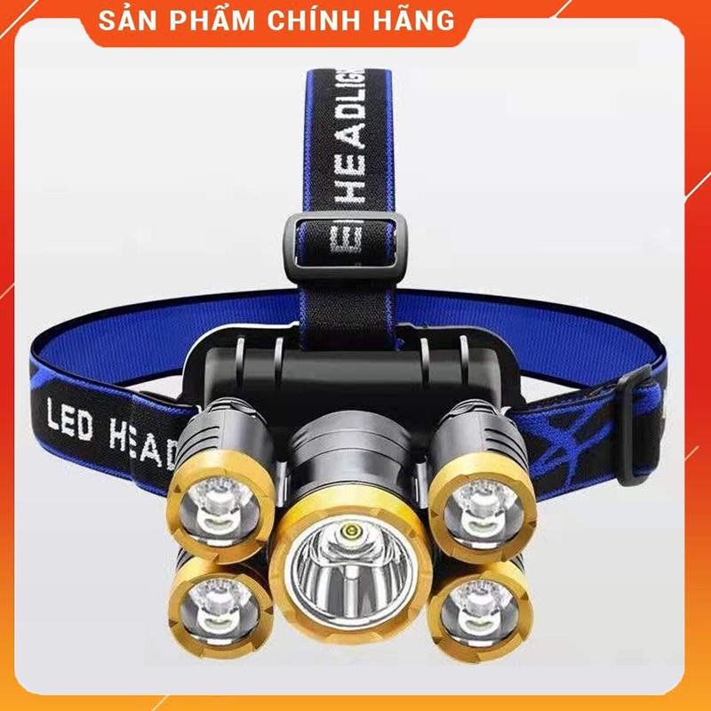 Đèn Pin Đội Đầu 5 Bóng Siêu Sáng Chống Nước Kèm Sạc, Đèn Pin Soi Cá - Hoài My Fishing