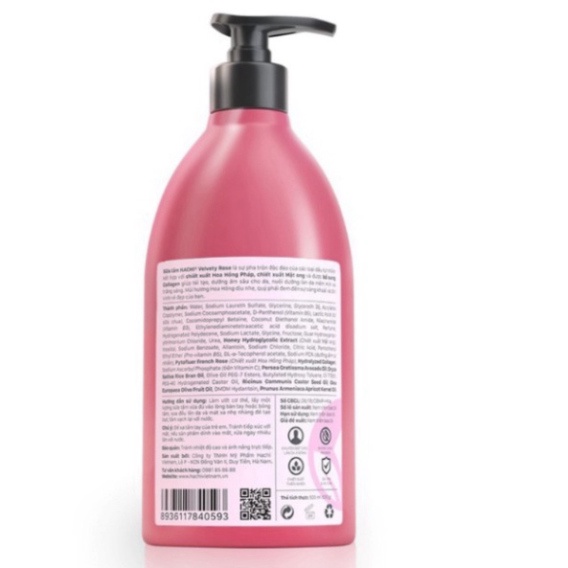 Sữa Tắm Chiết Xuất Hoa Hồng VELVETY ROSE- HACHI 500ML, 800ml [Chính Hãng] Sữa Tắm Hachi hoa hồng cao cấp dưỡng ẩm cho da