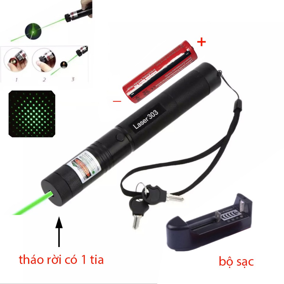 Đèn laze tia xanh cực sáng đủ pin sạc - bút laser