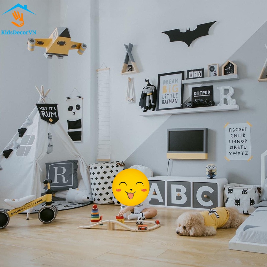 Biểu tượng Batman bằng gỗ treo tường phòng trẻ em, decor trang trí tường phòng bé trai kids room trang trí phòng ngủ