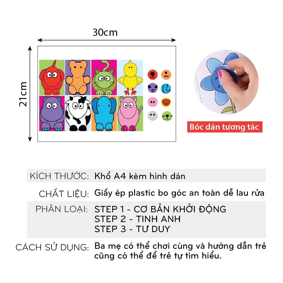 Đồ chơi giáo dục sớm giáo cụ montessori phát triển trí não cho trẻ sơ sinh tranh kích thích thị giác bóc dán cho bé 3045