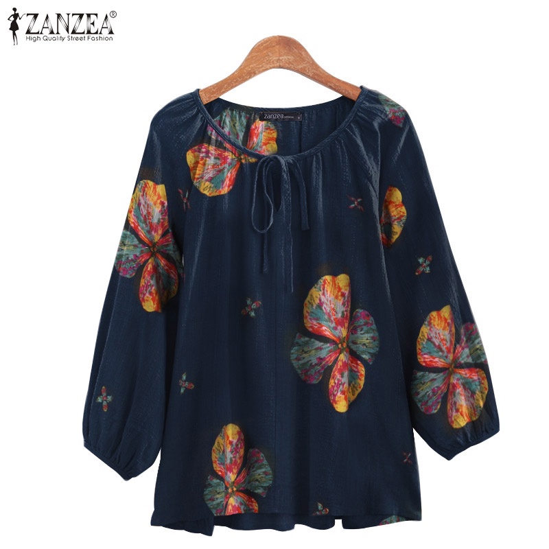 Áo kiểu ZANZEA dáng rộng tay áo 3/4 in họa tiết hoa phong cách cổ điển cho nữ