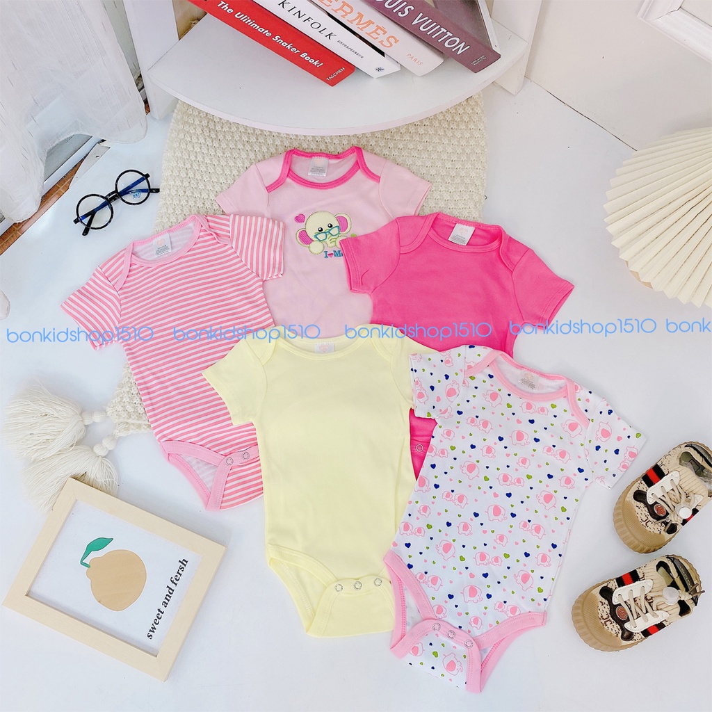 Set 5 bộ bodysuit, bodychip mặc hè cho bé trai và bé gái sơ sinh từ 3-9kg, hàng đẹp - BC02