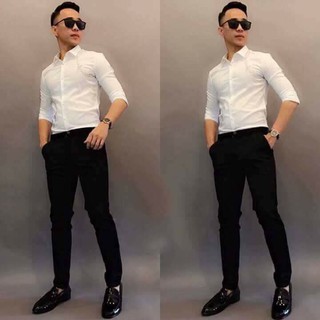 Combo áo sơ mi màu trắng ngà + Quần tây màu đen sang chảnh dành cho các soái ca