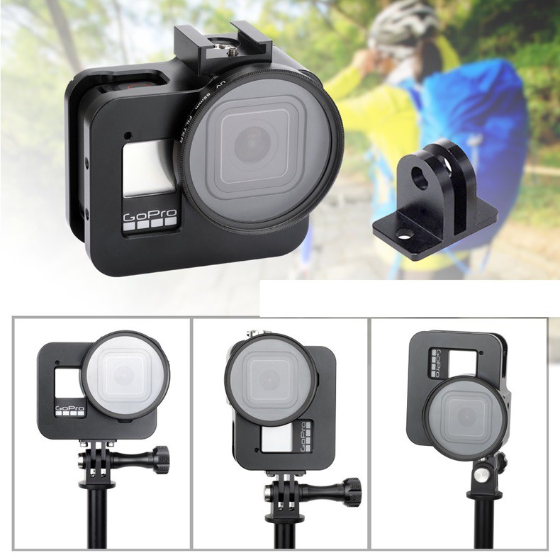 KHUNG KIM LOẠI GOPRO HERO 8 CÓ FILTER, GÀI ĐÈN